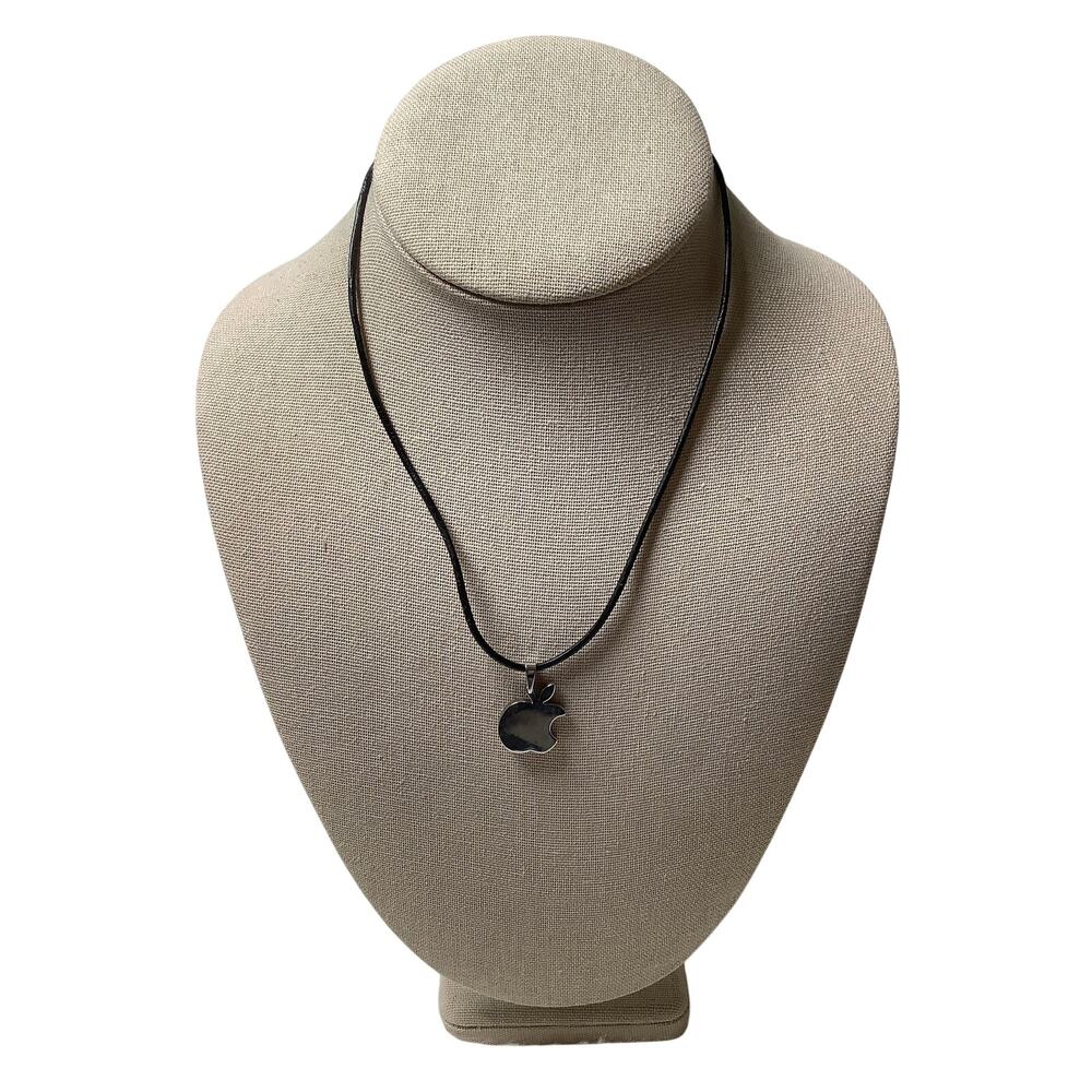 Folli Follie Black Leather Cord Silver Tone Metal Apple Pendant Necklace F18-54